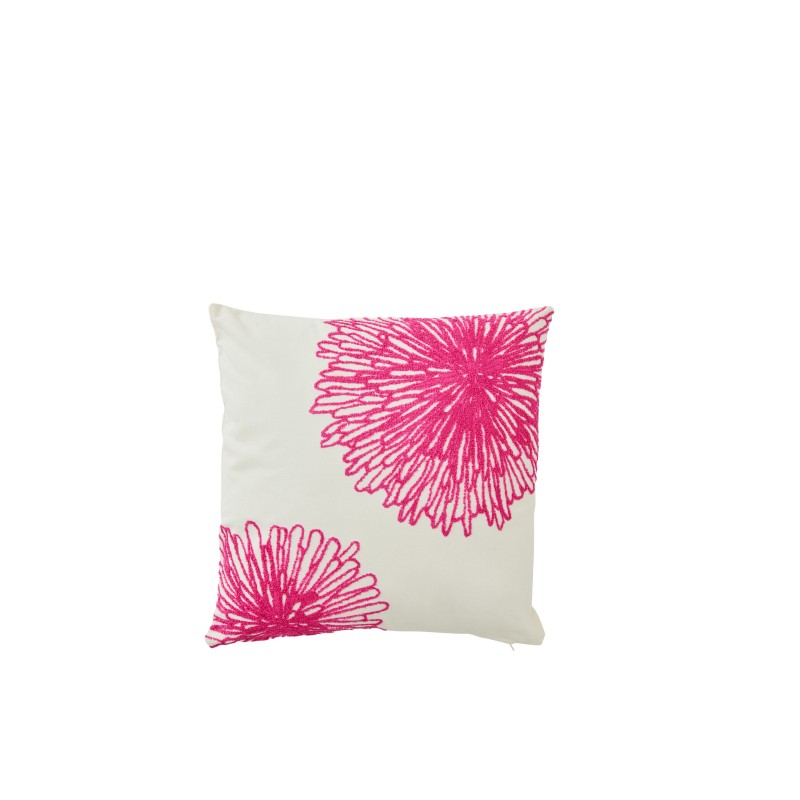 Coussin carré fleurs rose en coton blanc 45x45x10 cm Coussin carré fleurs rose en coton blanc 45x45x10 cm
