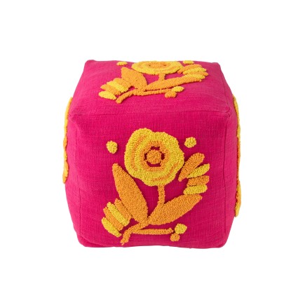 Puf cuadrado de algodón rosa, 40 x 40 x 40 cm