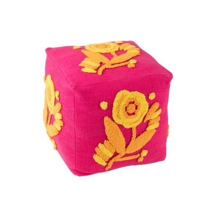 Puf cuadrado de algodón rosa, 40 x 40 x 40 cm