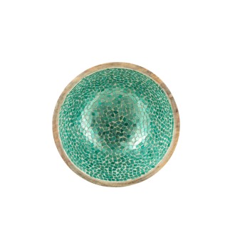 Cuenco de mosaico de madera de mango verde, 24 x 24 x 12 cm