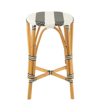 Sgabello da bar in rattan beige, bianco e nero, 38x38x65 cm