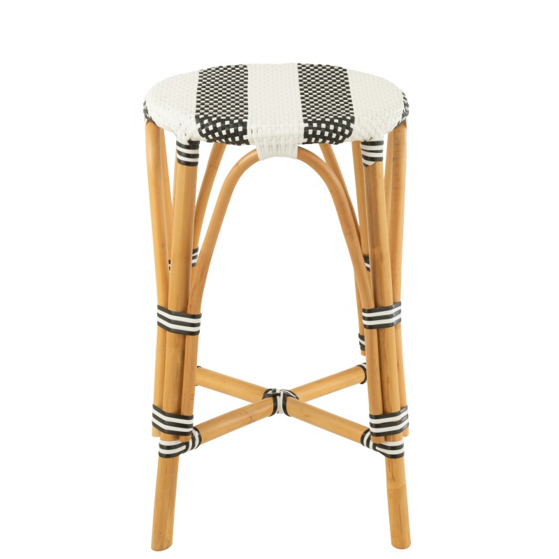 Banco de bar em rattan bege, branco e preto, 38 x 38 x 65 cm