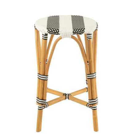 Sgabello da bar in rattan beige, bianco e nero, 38x38x65 cm