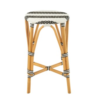 Sgabello da bar in rattan beige, bianco e nero, 38x38x65 cm