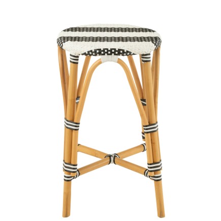 Banco de bar em rattan bege, branco e preto, 38 x 38 x 65 cm