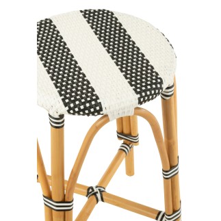 Sgabello da bar in rattan beige, bianco e nero, 38x38x65 cm
