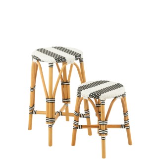 Sgabello da bar in rattan beige, bianco e nero, 38x38x65 cm