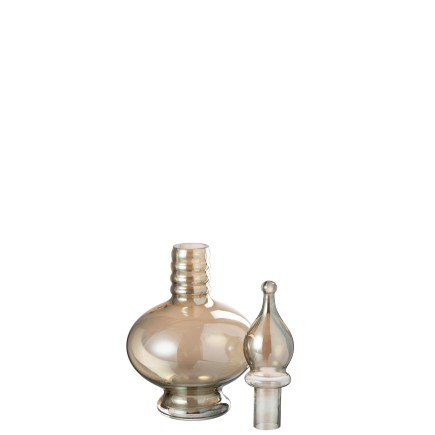 Bouteille déco avec bouchon en verre beige 17.5x17.5x38 cm