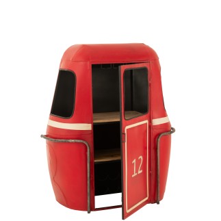 Mobile bar in metallo rosso a forma di funivia, 135x47x154 cm