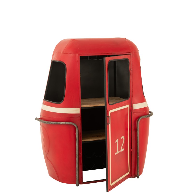 Mobile bar in metallo rosso a forma di funivia, 135x47x154 cm Mobile bar in metallo rosso a forma di funivia, 135x47x154 cm