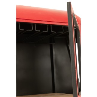 Mueble bar tipo teleférico de metal rojo, 135 x 47 x 154 cm