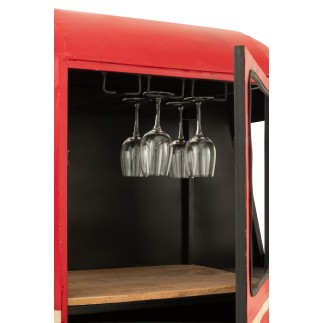 Mobile bar in metallo rosso a forma di funivia, 135x47x154 cm