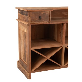 Mobile bar in legno riciclato naturale beige 180x55x106 cm