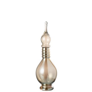 Bouteille déco avec bouchon en verre beige 13.5x13.5x40 cm
