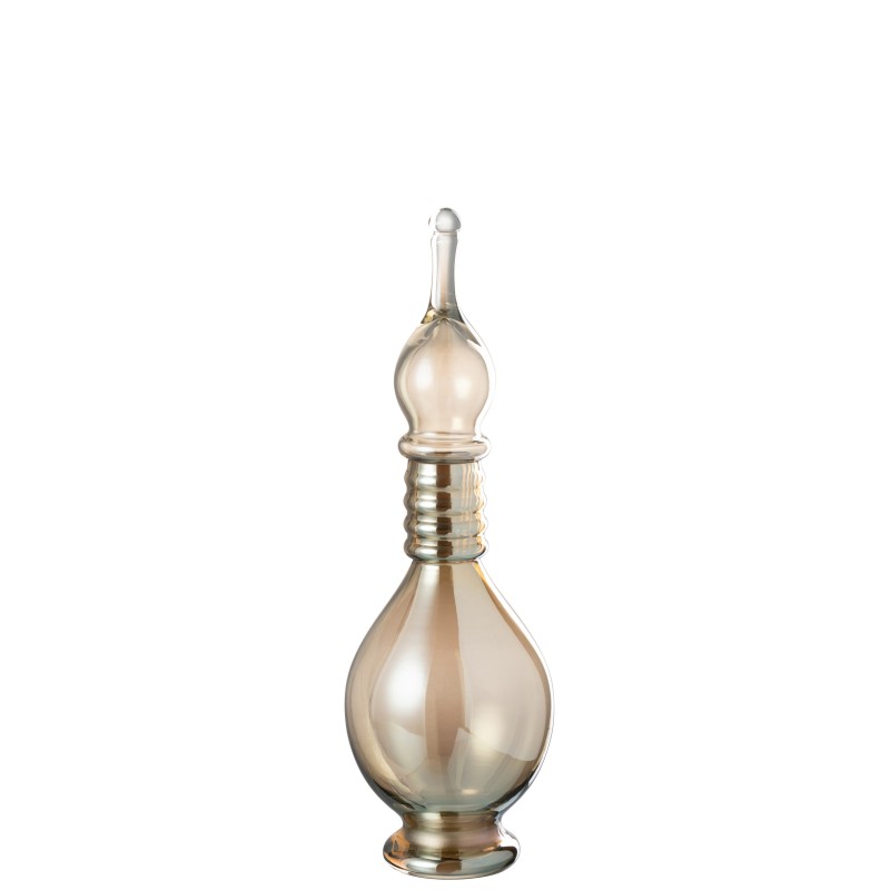 Bouteille déco avec bouchon en verre beige 13.5x13.5x40 cm