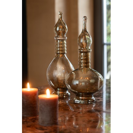 Bouteille déco avec bouchon en verre beige 13.5x13.5x40 cm