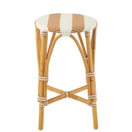 Sgabello da bar in rattan bianco e beige 38x38x65 cm
