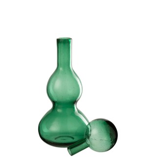 Bouteille déco avec bouchon en verre vert 16x16x42 cm