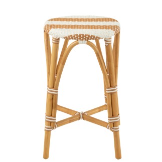 Sgabello da bar in rattan bianco e beige 38x38x65 cm