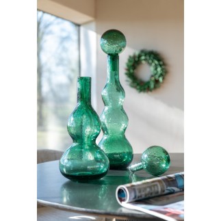 Bouteille déco avec bouchon en verre vert 16x16x42 cm