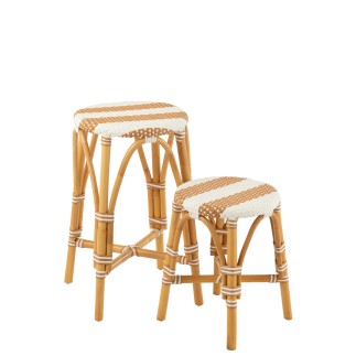 Banco de bar em rattan branco e bege, 38 x 38 x 65 cm