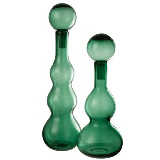 Botella decorativa con tapón de cristal verde, 14,5 x 14,5 x 52 cm