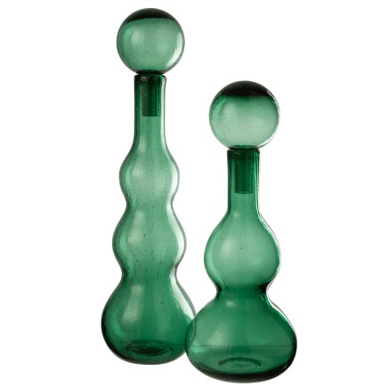 Garrafa decorativa com rolha de vidro verde 14,5 x 14,5 x 52 cm