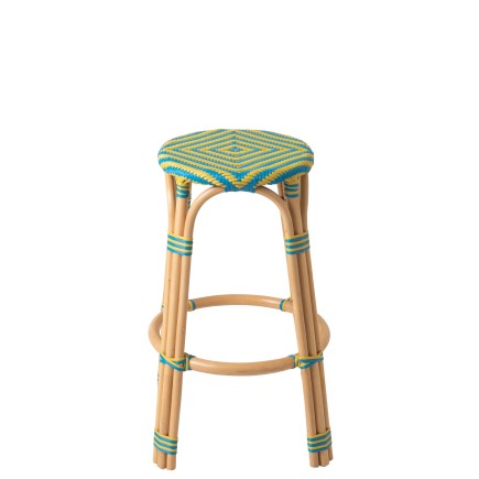 Tabouret de bar en bois assise bleu et jaune 53x53x66 cm