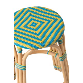 Tabouret de bar en bois assise bleu et jaune 53x53x66 cm