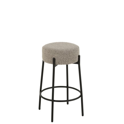 Banco de bar em tecido cinzento com base em metal preto, 41 x 41 x 67 cm