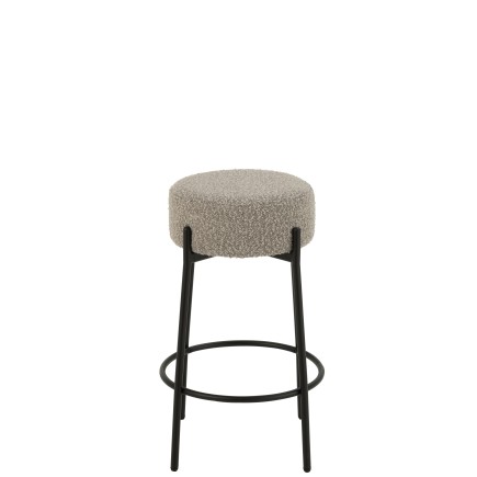 Tabouret de bar tissu gris pied métal noir 41x41x67 cm