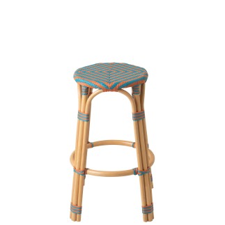 Sgabello da bar in legno con seduta blu e arancione 53x53x66 cm