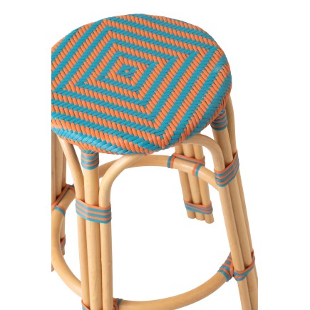 Tabouret de bar en bois assise bleu et orange 53x53x66 cm