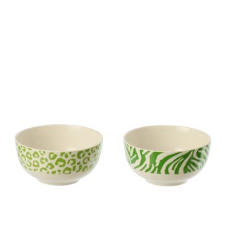 Boite de 2 bols en céramique blanc et vert 14x14x7 cm