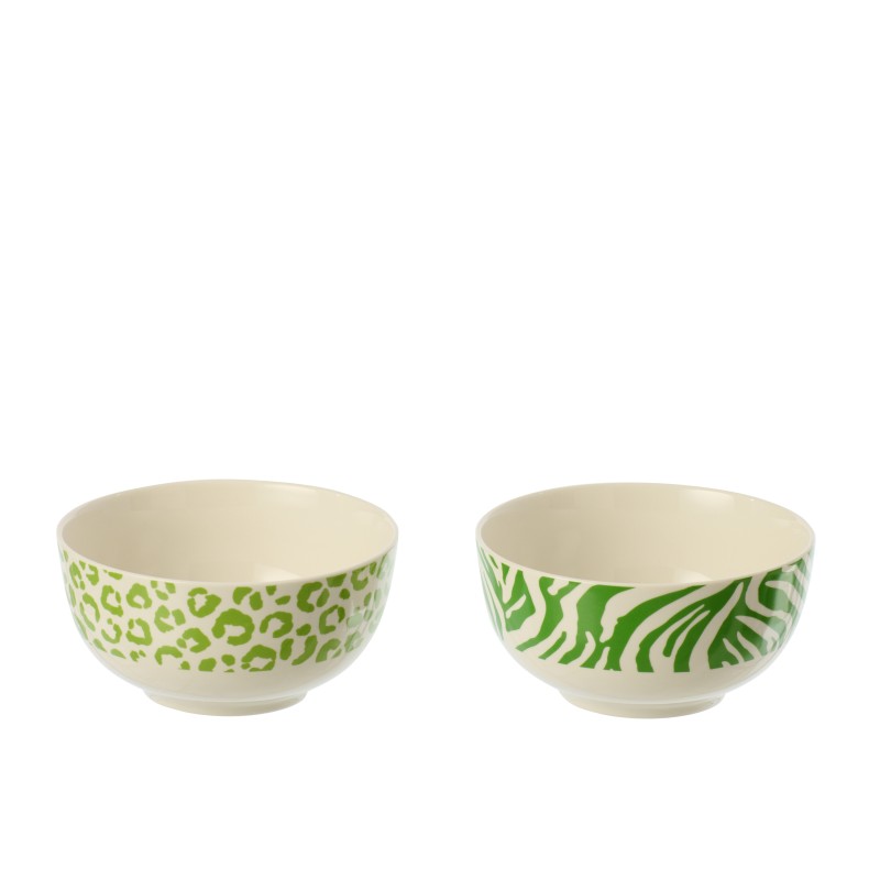 Boite de 2 bols en céramique blanc et vert 14x14x7 cm Boite de 2 bols en céramique blanc et vert 14x14x7 cm