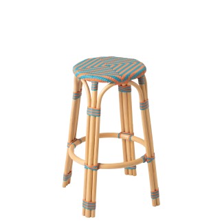 Sgabello da bar in legno con seduta blu e arancione 53x53x66 cm