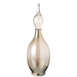 Garrafa decorativa com rolha de vidro bege 17x17x53 cm