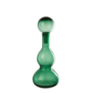 Garrafa decorativa com rolha de vidro verde 16x16x42 cm