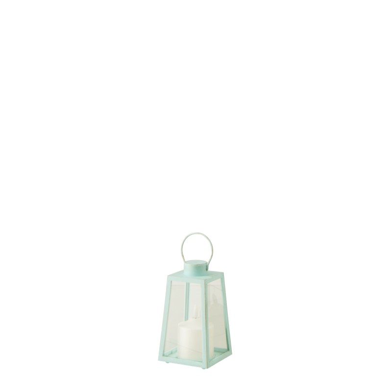 Lanterne avec bougie LED en verre bleu 10x10x17.5 cm Lanterne avec bougie LED en verre bleu 10x10x17.5 cm