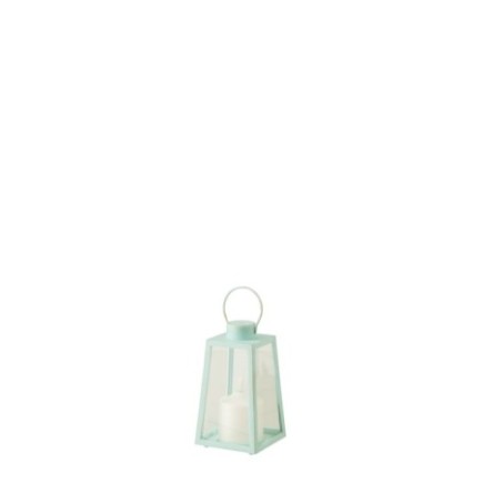 Lanterne avec bougie LED en verre bleu 10x10x17.5 cm