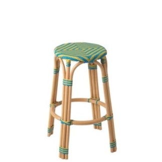 Sgabello da bar in legno con seduta blu e gialla, 53x53x66 cm