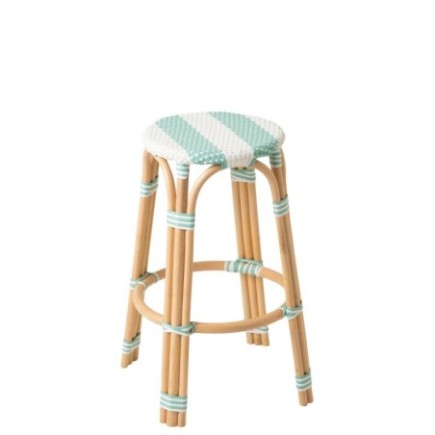 Taburete de bar de madera con asiento azul y blanco, 53 x 53 x 66 cm