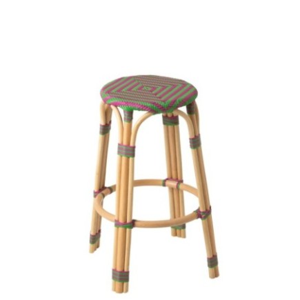 Sgabello da bar in legno con seduta verde e rosa, 53x53x66 cm