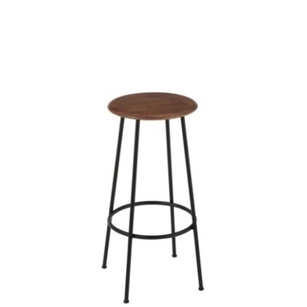 Tabouret de bar pied métal noir et assise bois beige 35x35x76 cm