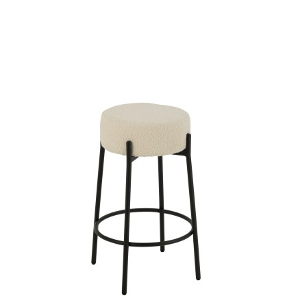 Taburete de bar con tapizado blanco y patas de metal negro, 41 x 41 x 67 cm