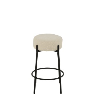 Banco de bar em tecido branco com base em metal preto, 41 x 41 x 67 cm