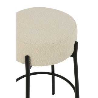 Tabouret de bar tissu blanc pied métal noir 41x41x67 cm