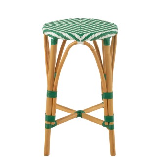 Taburete de bar de ratán beige y verde, 38 x 38 x 65 cm