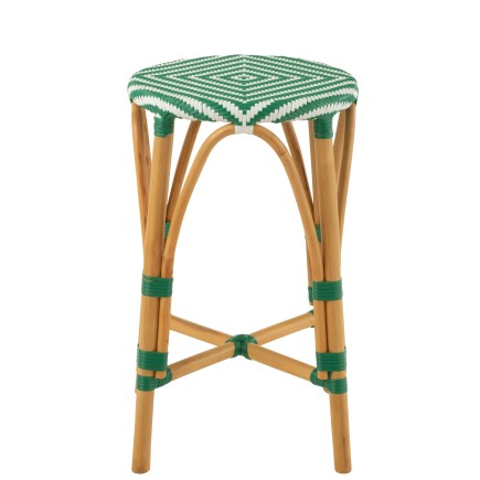 Tabouret de bar en rotin beige et vert 38x38x65 cm