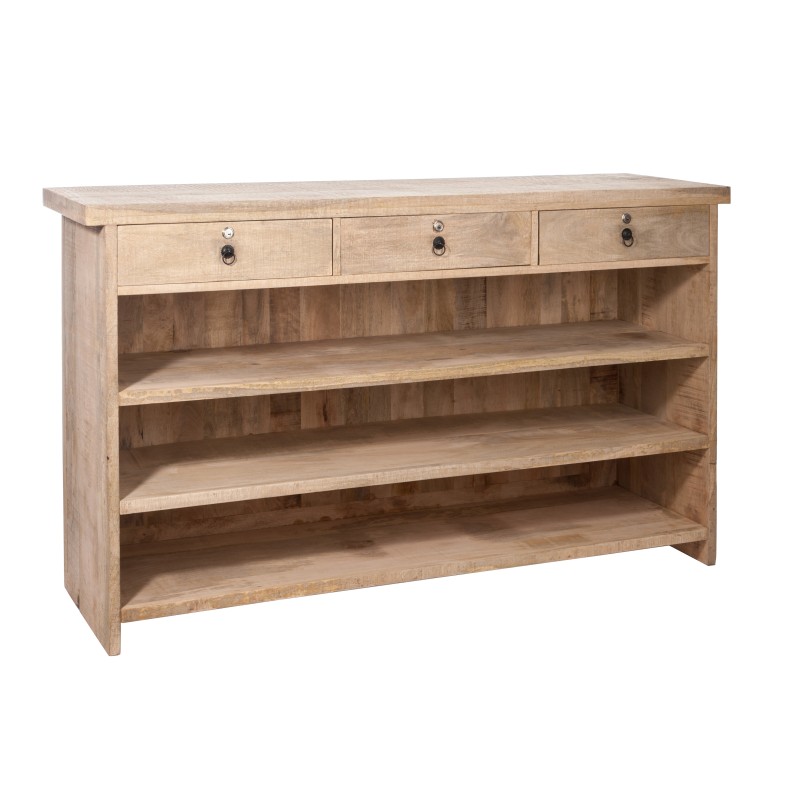 Bar 3 tiroirs et étagères en bois naturel 180.5x55x104.5 cm Bar 3 tiroirs et étagères en bois naturel 180.5x55x104.5 cm